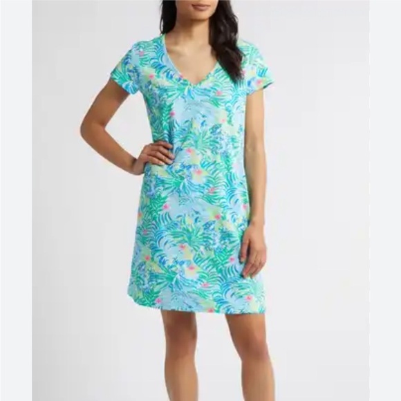 Lilly Pulitzer Etta Short Sleeve Dress Multi Via Parigi Blue Green Vneck XS NEW - Picture 1 of 11